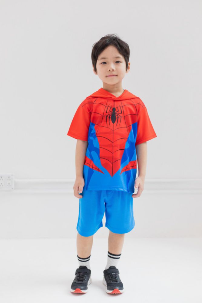 Conjunto de camiseta con capucha y pantalón corto Marvel Spider-Man para niños pequeños