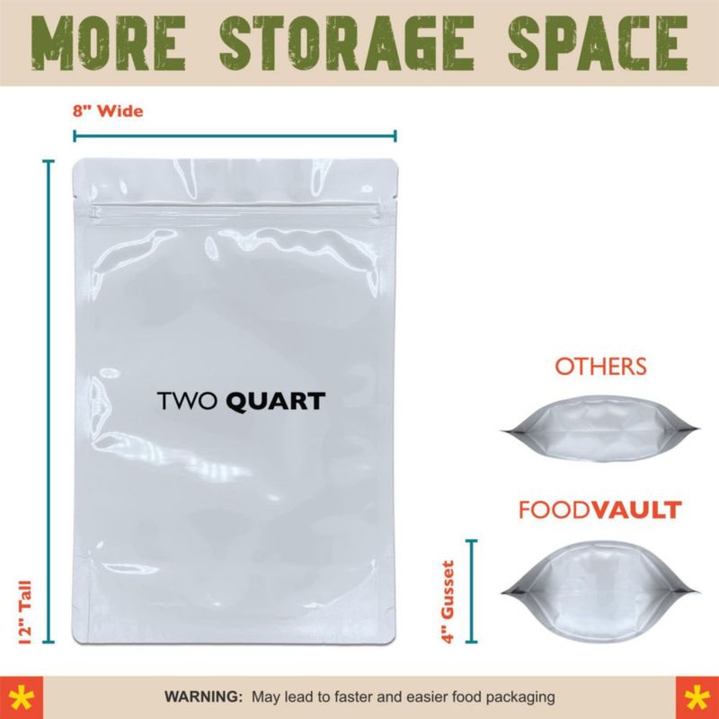 Bolsas Mylar FoodVault paquete de 50 20 × 30 × 10 cm 16 mil