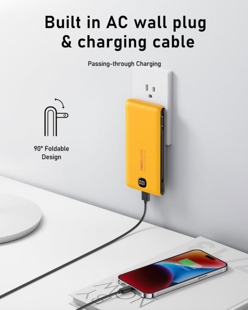 Power Bank VEEKTOMX 10000 mAh con Cables Incorporados