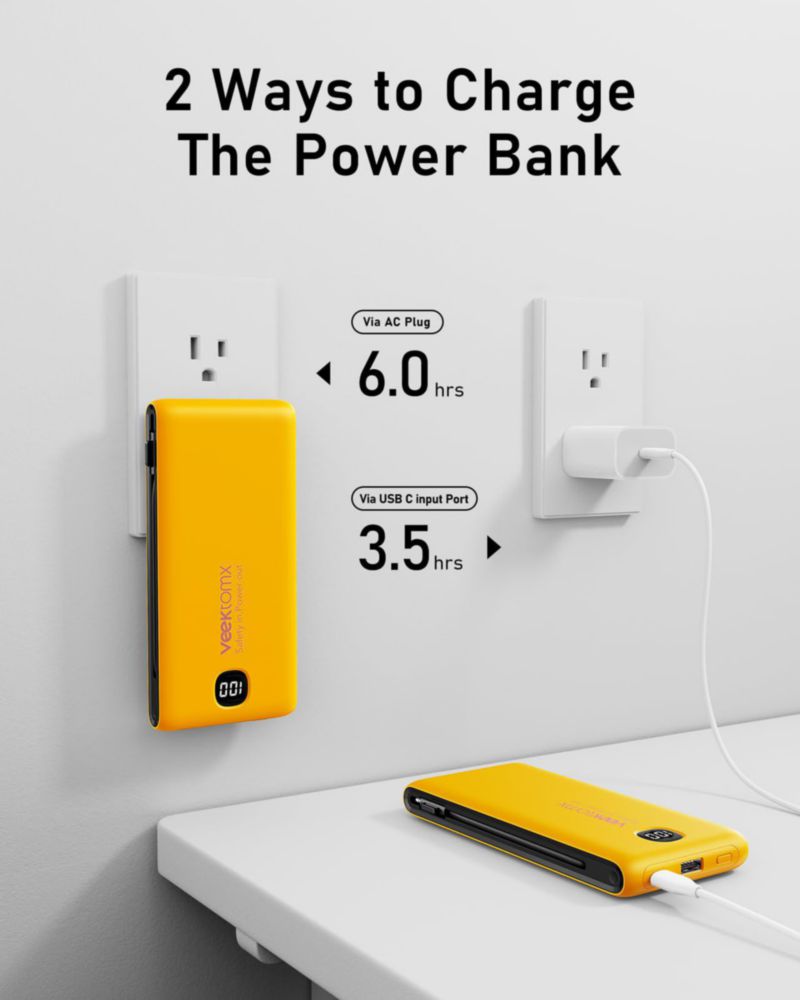 Power Bank VEEKTOMX 10000 mAh con Cables Incorporados