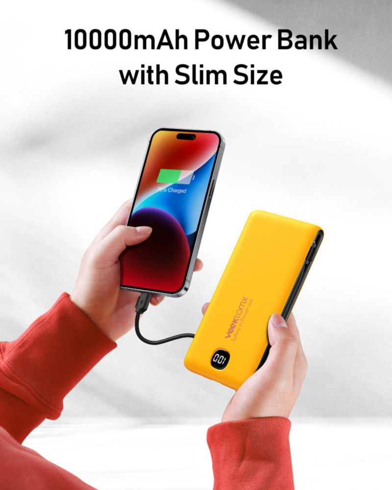 Power Bank VEEKTOMX 10000 mAh con Cables Incorporados