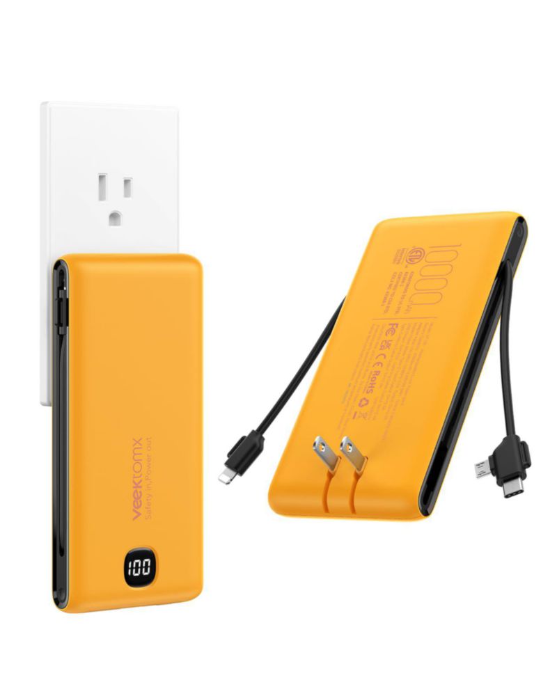 Power Bank VEEKTOMX 10000 mAh con Cables Incorporados