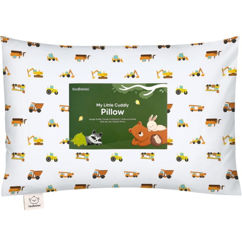 Almohada KeaBabies 30 × 46 cm con diseño de construcción y funda