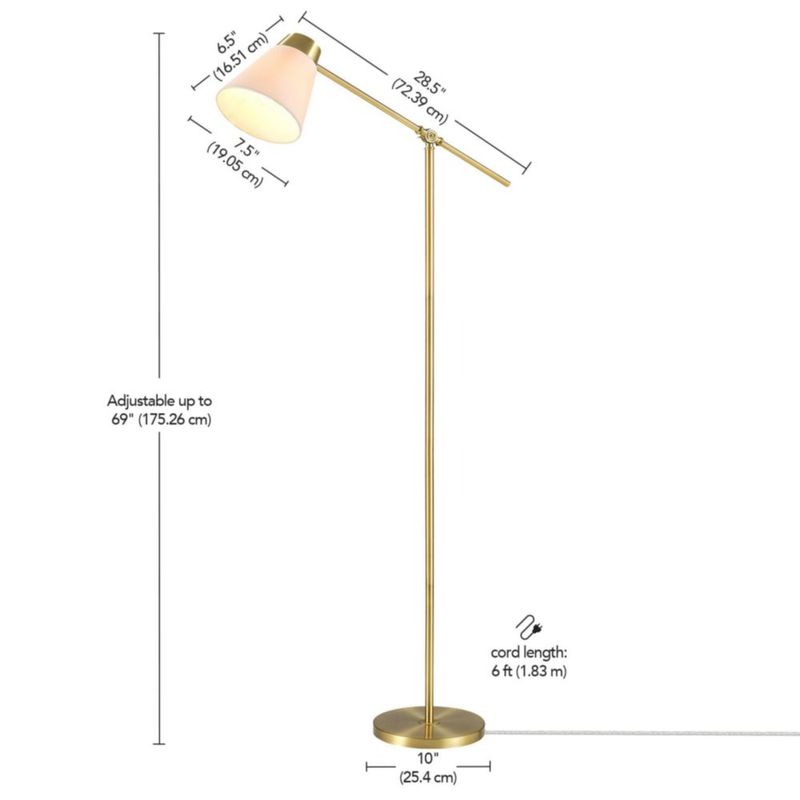 Lámpara de pie Globe Electric 175 cm con brazo oscilante y acabado en latón