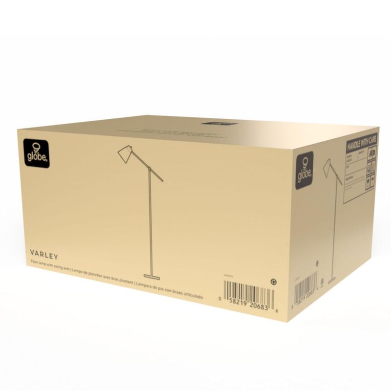 Lámpara de pie Globe Electric 175 cm con brazo oscilante y acabado en latón