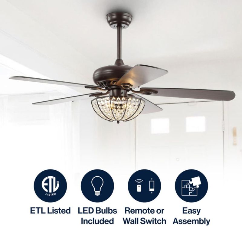 Ventilador de techo JONATHAN Y 132 cm LED con cristal y acabado en bronce pulido