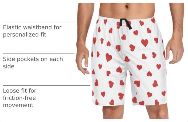 Shorts JHKKU para Hombre XL con Corazón Rojo - Pantalón de Pijama