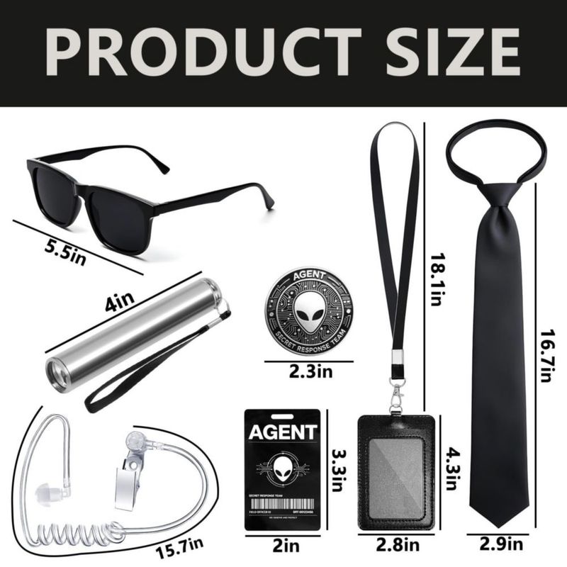 Kit de Disfraz de Agente Espía Asekonc Black Noir