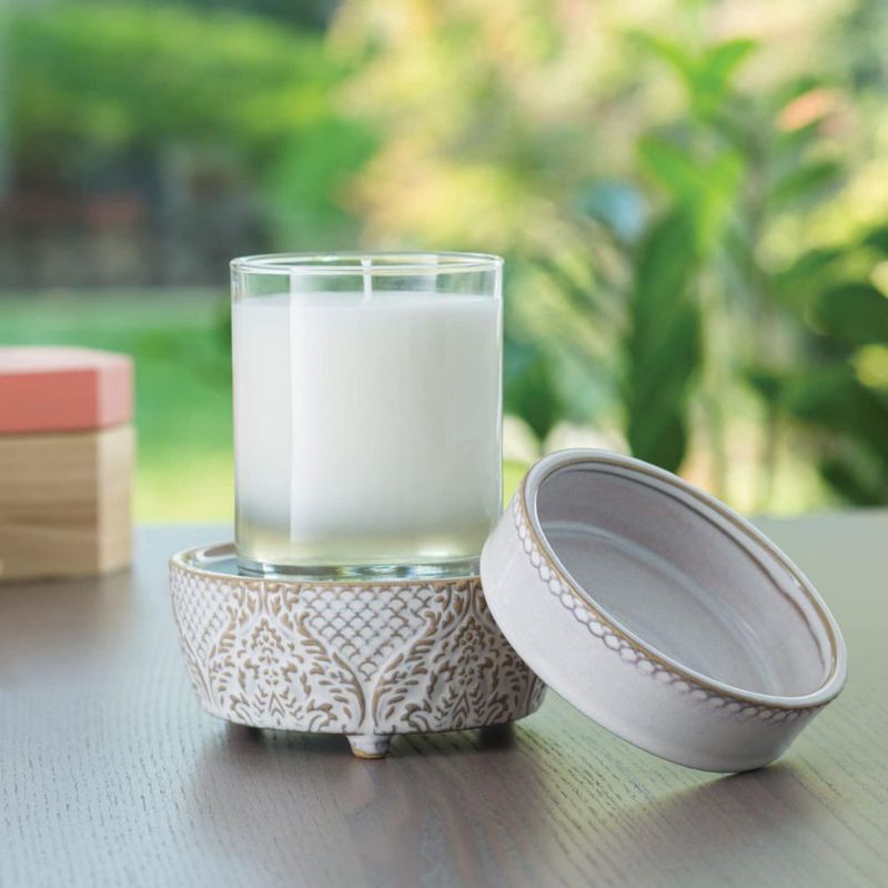 Calentador de Velas y Aromas 2 en 1 Encaje Blanco 10 cm