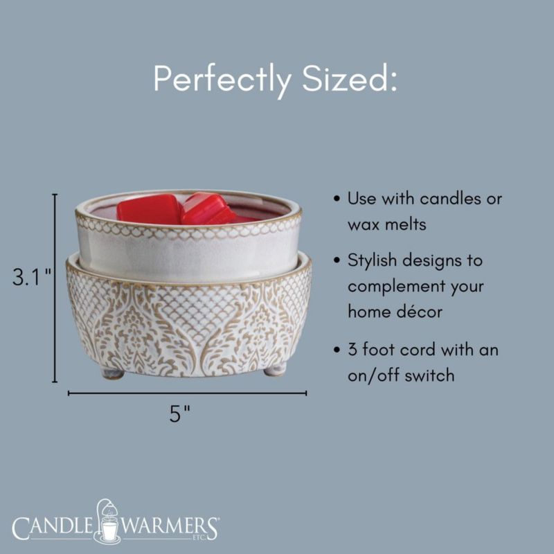 Calentador de Velas y Aromas 2 en 1 Encaje Blanco 10 cm
