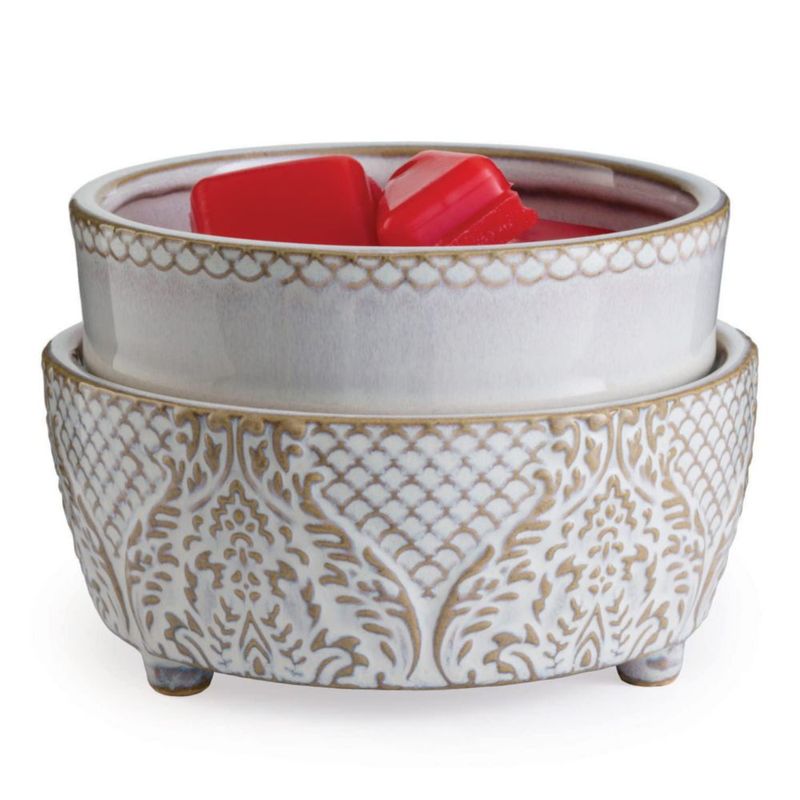 Calentador de Velas y Aromas 2 en 1 Encaje Blanco 10 cm