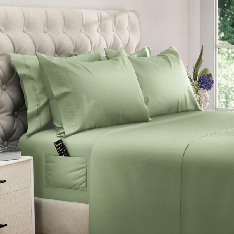 Juego de sábanas DREAMCARE King 6 piezas Verde Salvia de microfibra