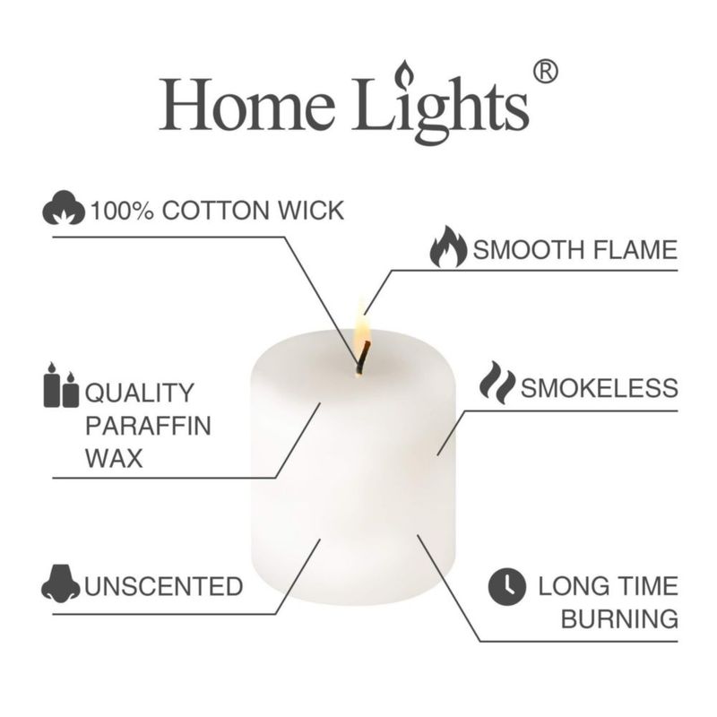 Velas pilar Home Lights 7x7 cm (paquete de 6) blancas