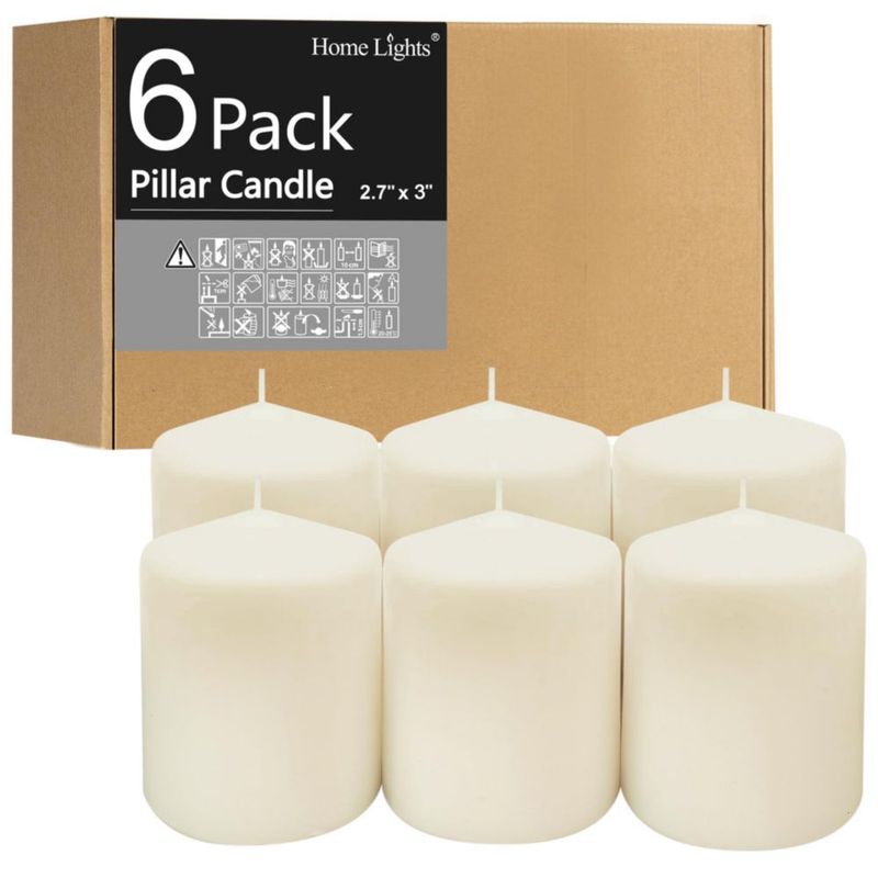Velas pilar Home Lights 7x7 cm (paquete de 6) blancas