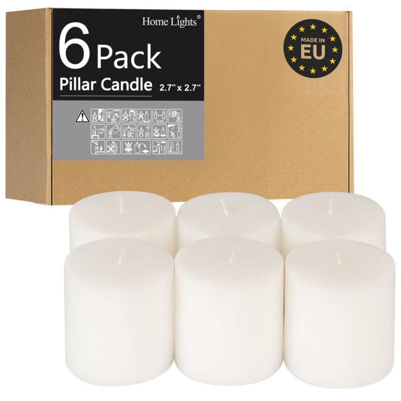 Velas pilar Home Lights 7x7 cm (paquete de 6) blancas
