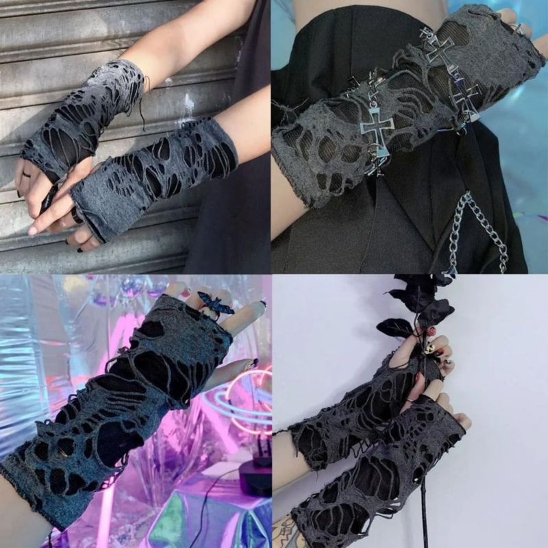 Guantes Luwigs Punk sin dedos negros rotos - 1 par
