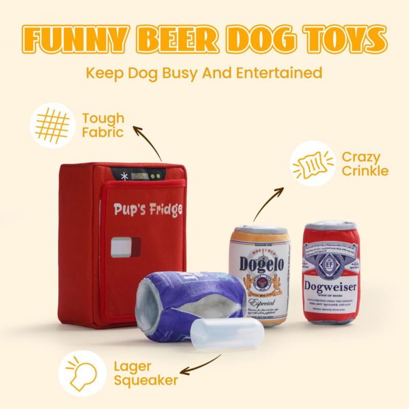 Juguetes para Perro Nocciola: Nevera de Cerveza con Silbido y Set de Latas
