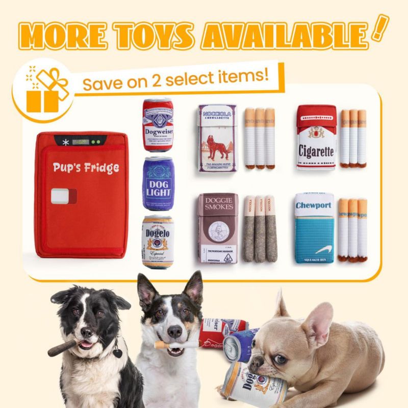 Juguetes para Perro Nocciola: Nevera de Cerveza con Silbido y Set de Latas