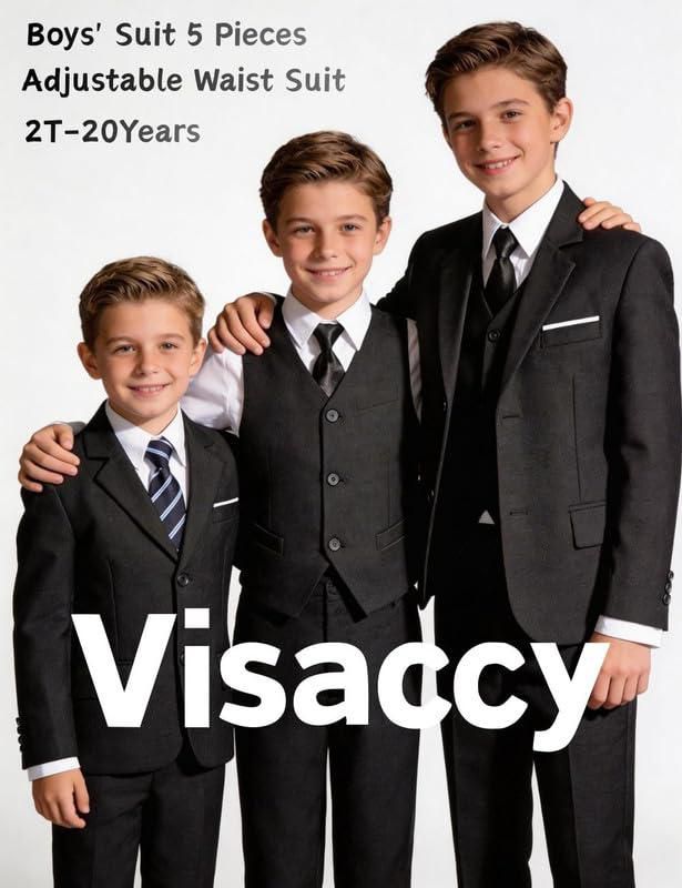 Traje Visaccy talla 8 entallado negro - conjunto de 5 piezas