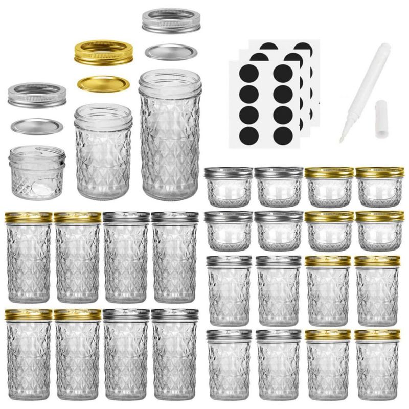 Tarros Mason SPANLA Pack de 24 (118 ml‑355 ml) con tapas