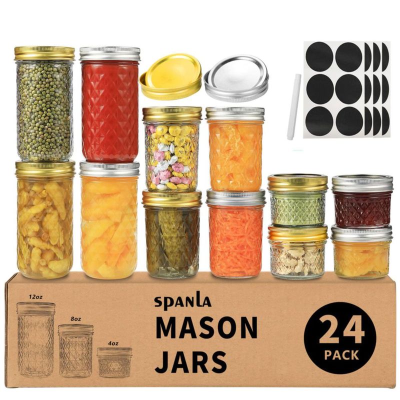 Tarros Mason SPANLA Pack de 24 (118 ml‑355 ml) con tapas