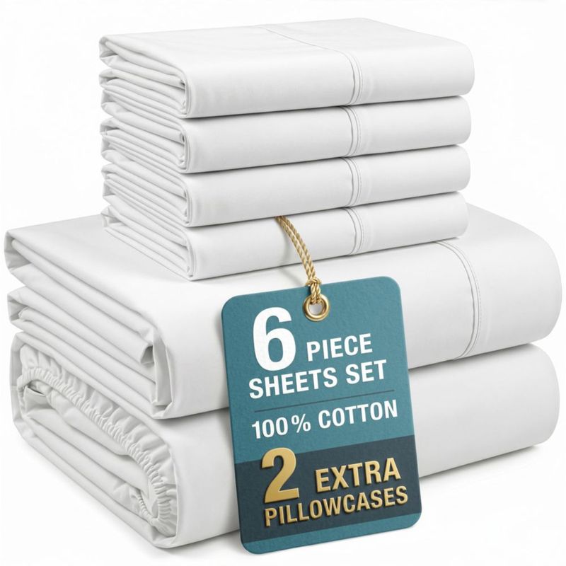 Juego de sábanas completo Casa Platino 6 piezas 100% algodón blanco