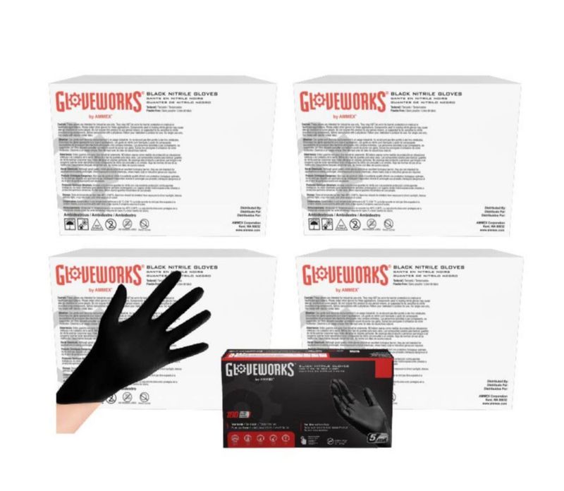 Guantes de Nitrilo GLOVEWORKS XXL Negro 4 Cajas/1000