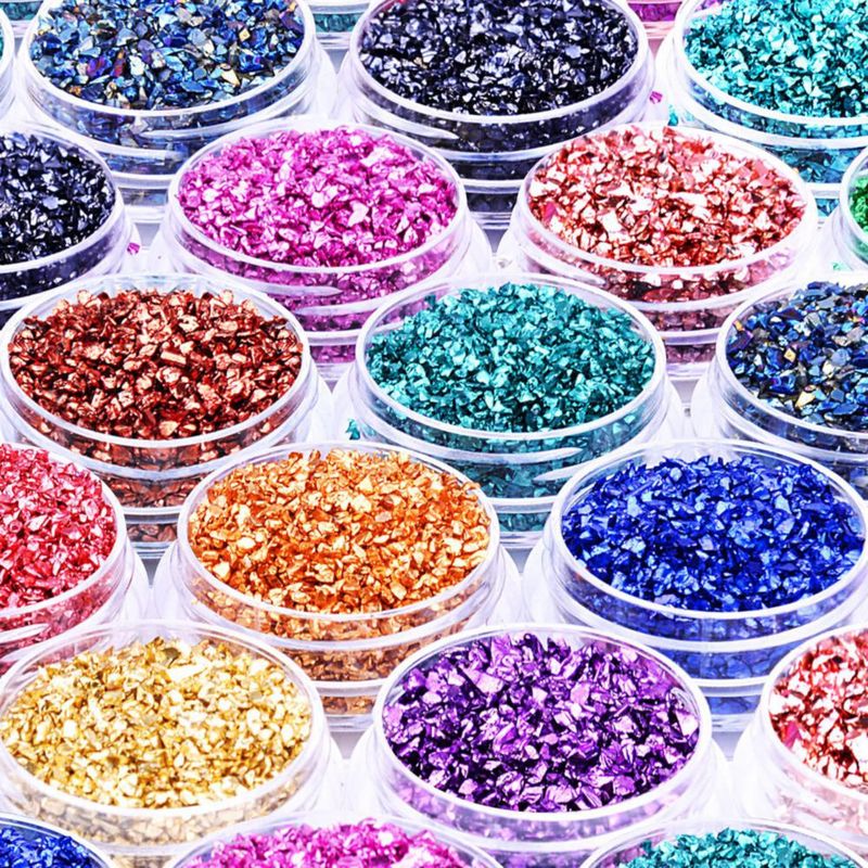 Purpurina DIYCICO de vidrio triturado 110 g fina 2‑4 mm 12 colores