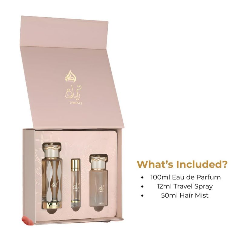 Set de Perfume Lattafa Teriaq 100 ml EDP y Spray de Viaje