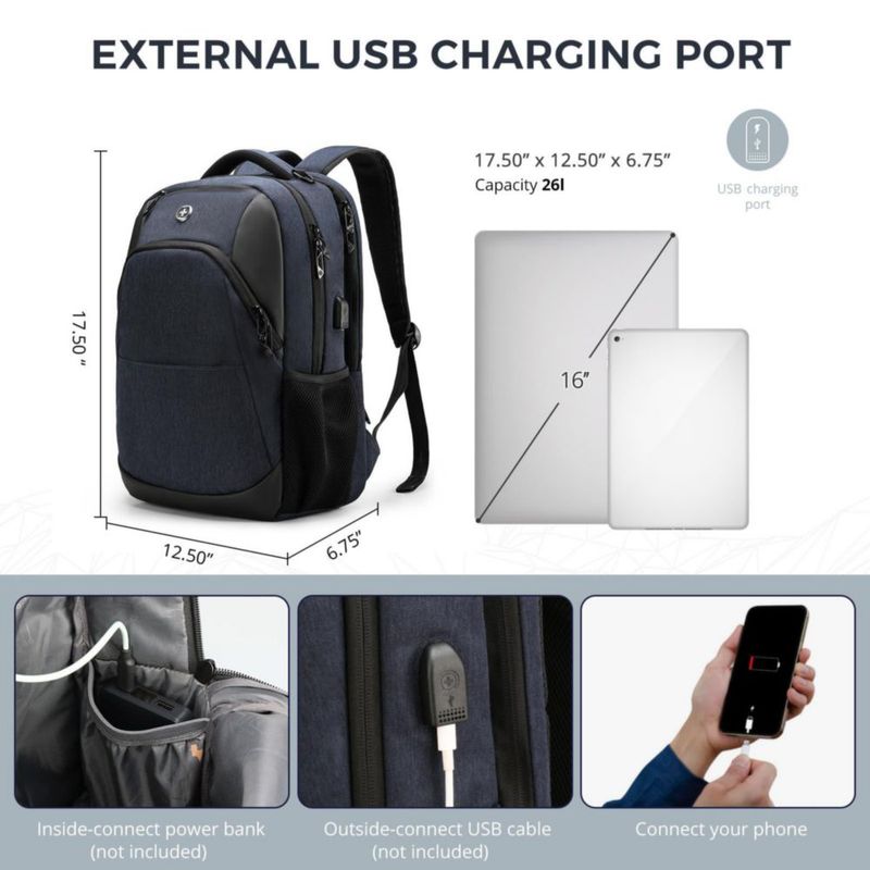 Mochila Swissdigital de 16 pulgadas con puerto de carga USB