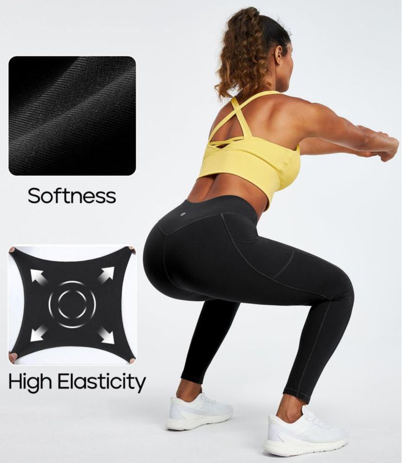 Leggings Heathyoga de talle alto con bolsillos - Negro