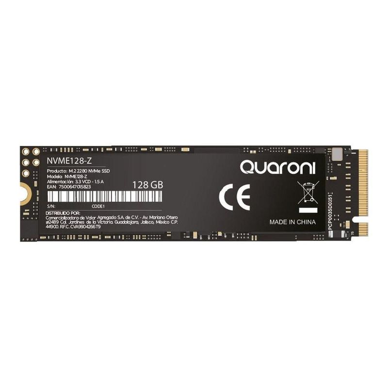 Unidad de Estado Sólido M.2 NVMe Quaroni 128GB PCIe 3.0 x4, Lectura 2000 MB/s, Escritura 1600 MB/s