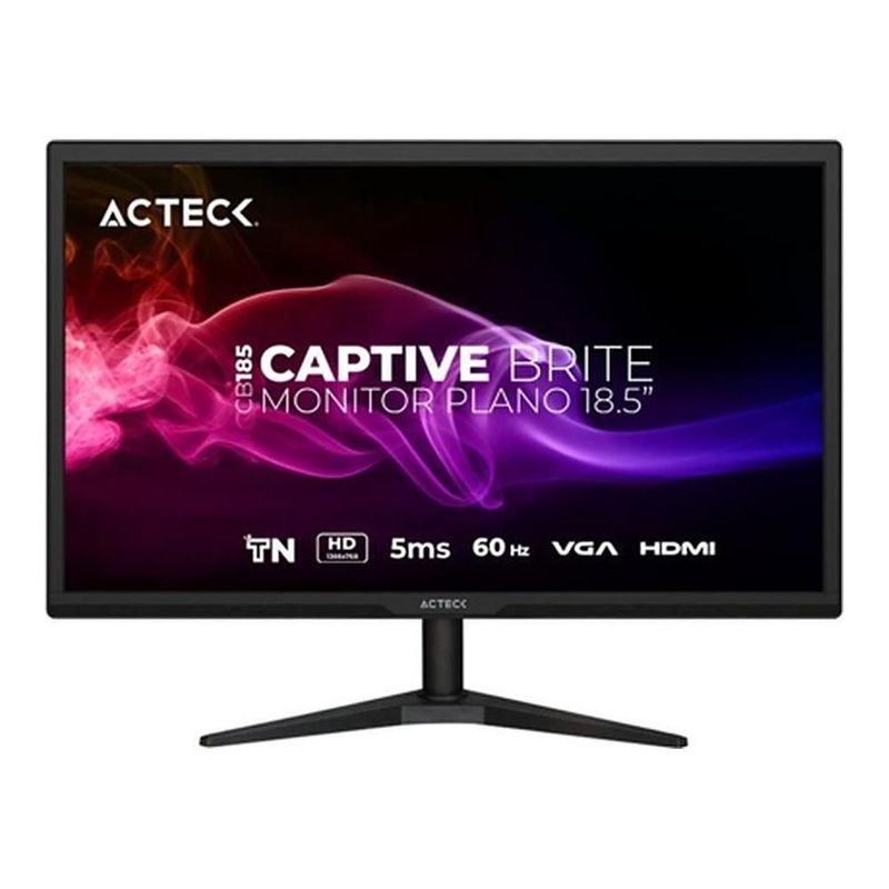 Monitor Acteck Captive Brite CB185 Plano 18.5 Pulg, Panel TN, 60 Hz, 5 ms, HD, VESA 75 mm, HDMI, VGA, Negro