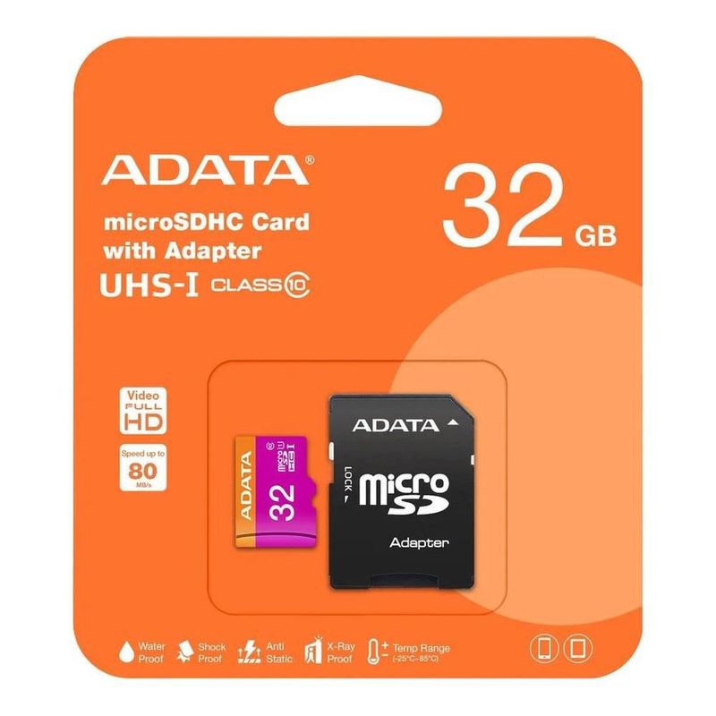 Memoria MicroSDHC ADATA 32GB UHS-I Clase 10 con Adaptador, Modelo AUSDH32GUICL10 RA1