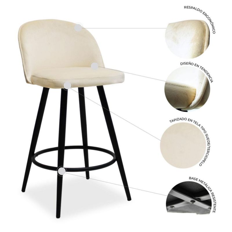 Set de 2 Bancos Altos Color Crema Diseño Elegante