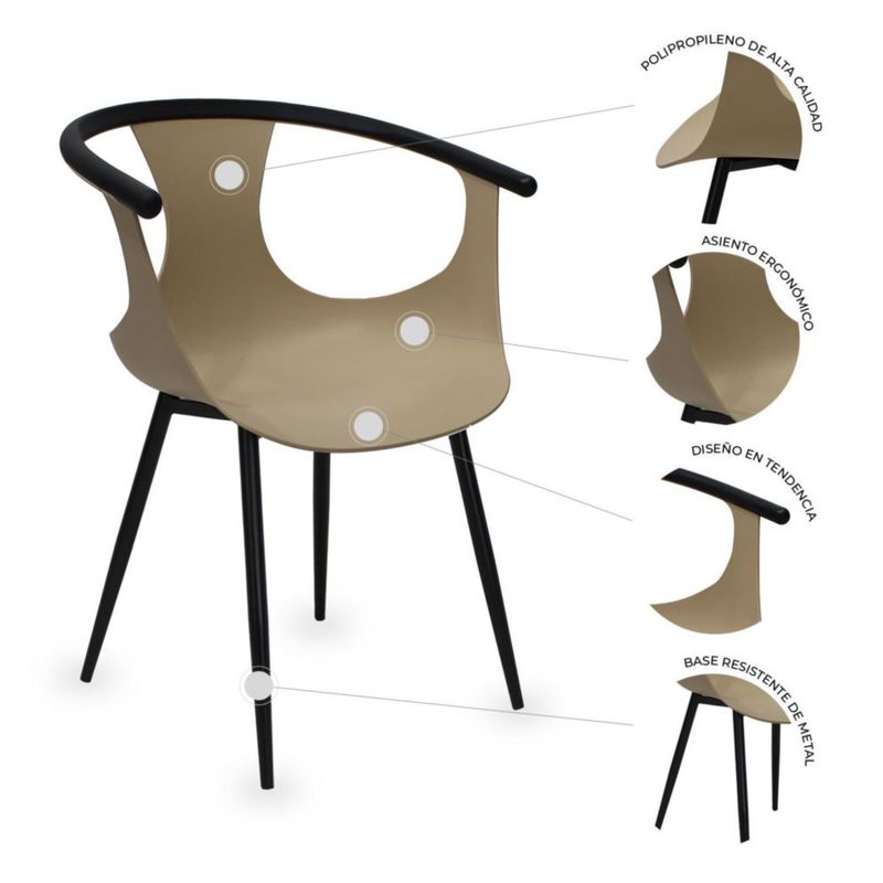 Set de 4 Sillas Color Beige con Estructura Resistente