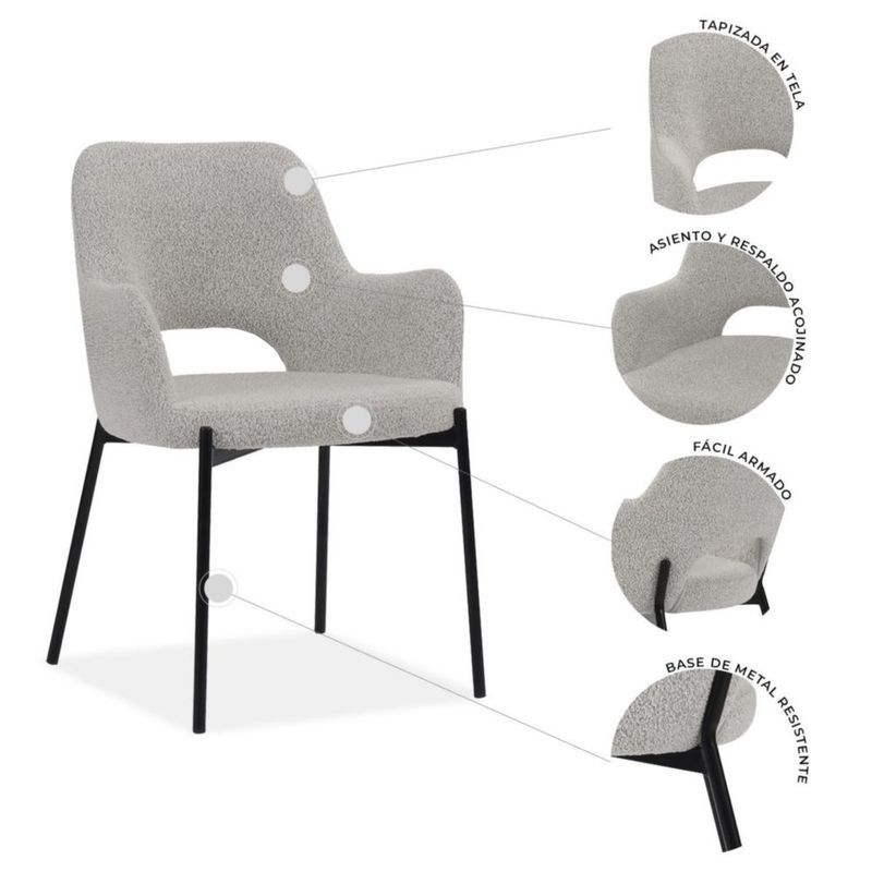 Set de 2 Sillas de Comedor Blanco Tapizadas Diseño Contemporáneo