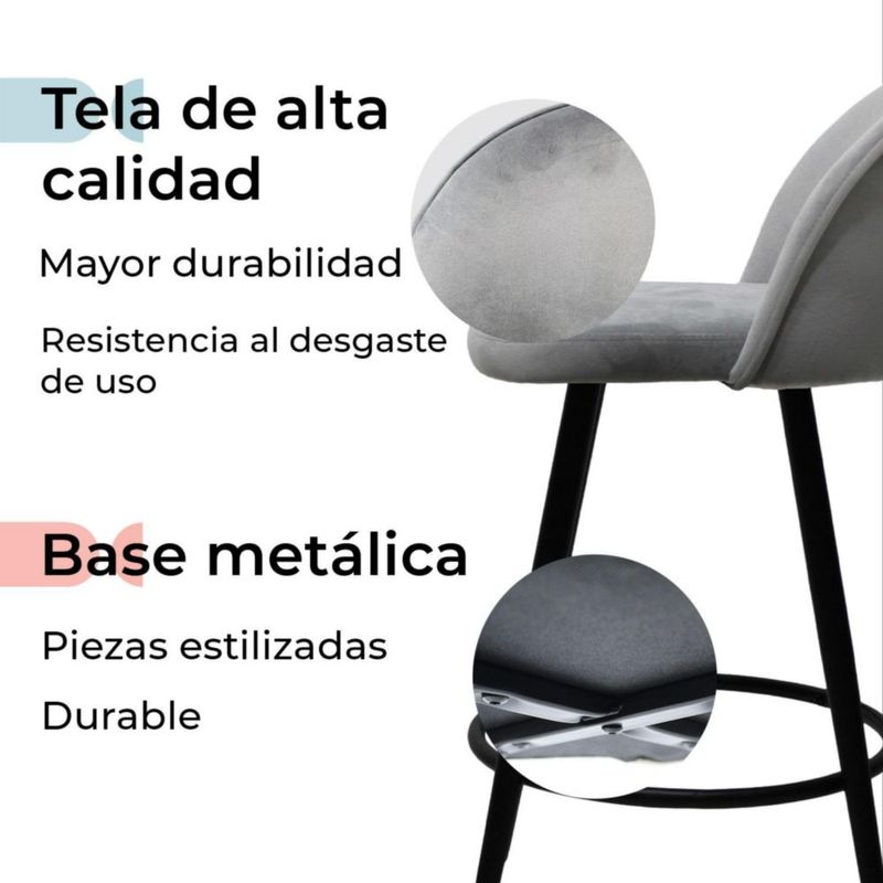 Set de 2 Bancos Altos Color Plata Diseño Elegante