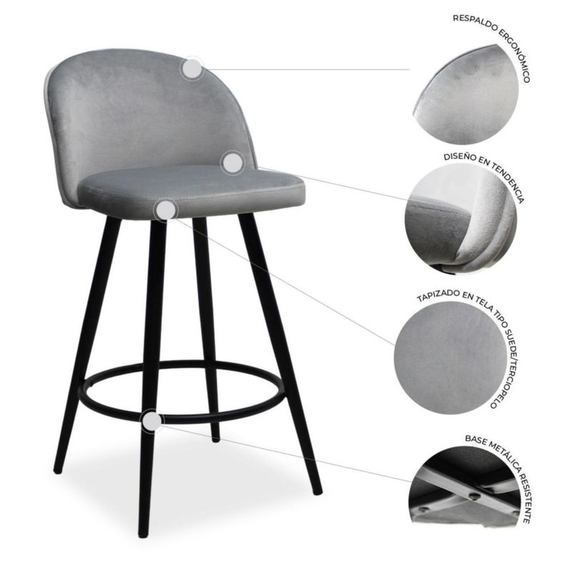 Set de 2 Bancos Altos Color Plata Diseño Elegante