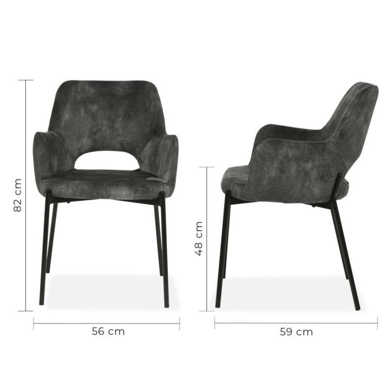 Set de 2 Sillas de Comedor Gris Tapizadas Diseño Contemporáneo