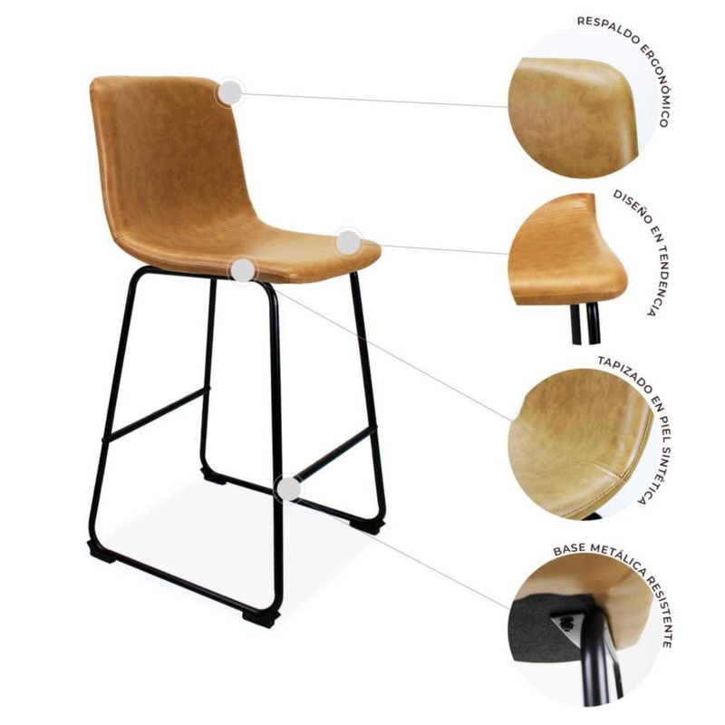 Set de 2 Bancos Altos para Barra Miel con Diseño Moderno
