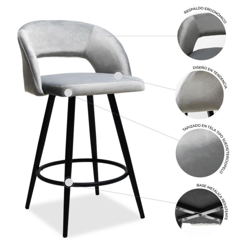 Set de 2 Bancos Altos Plata Diseño Minimalista