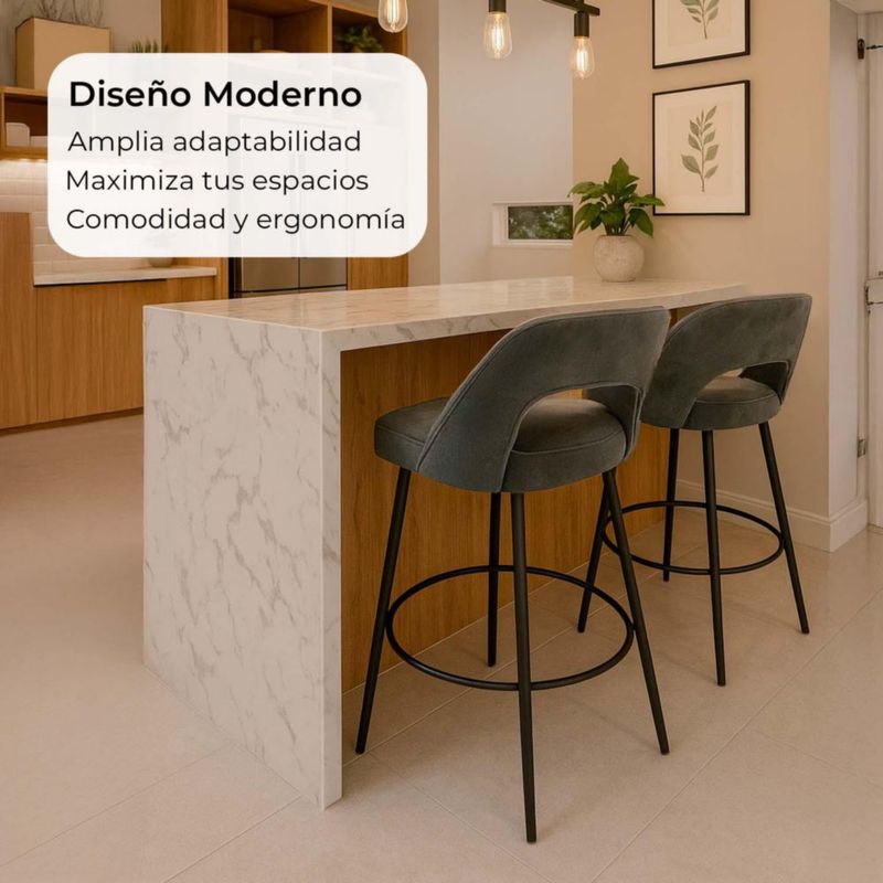 Set de 2 Bancos Altos Plata Diseño Minimalista