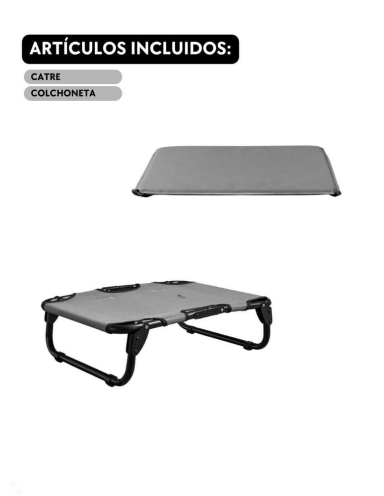 KIT Catre/Cama + Colchoneta Pegaso para Mascotas Chico Modelo KIT KM-CH GRIS