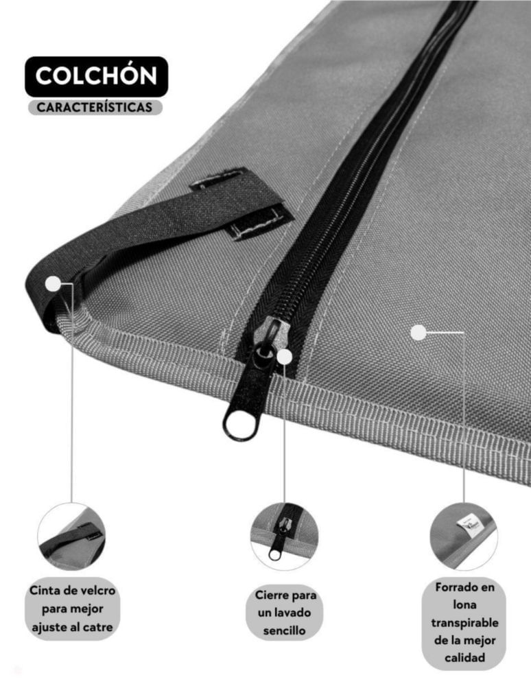KIT Catre/Cama + Colchoneta Pegaso para Mascotas Chico Modelo KIT KM-CH GRIS