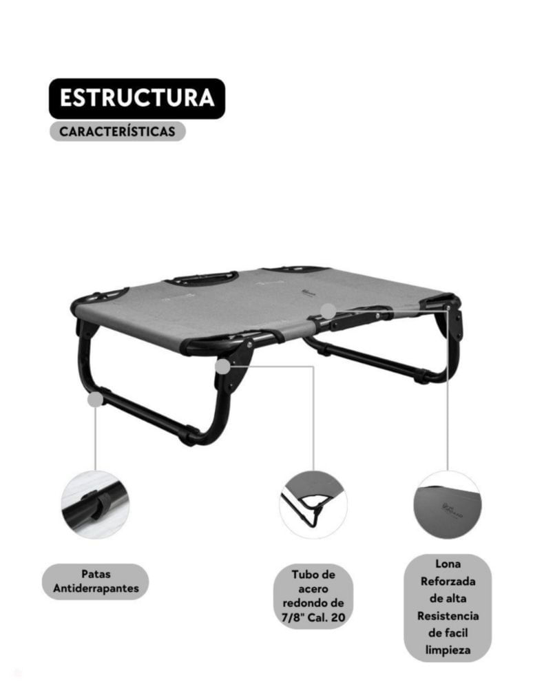 KIT Catre/Cama + Colchoneta Pegaso para Mascotas Chico Modelo KIT KM-CH GRIS