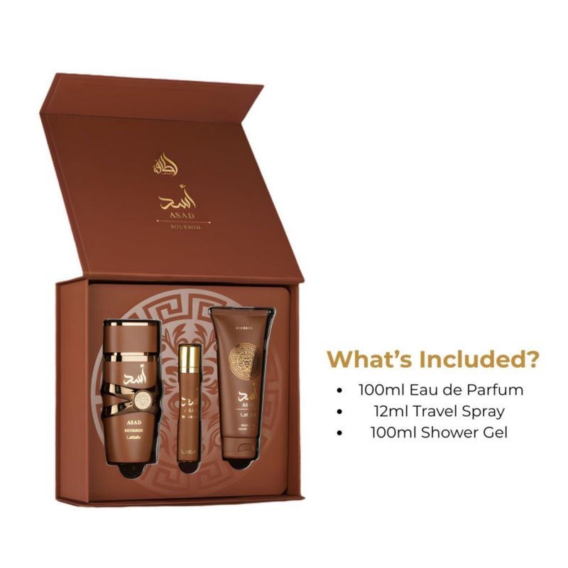 Set de Fragancia Lattafa Asad Bourbon 100 ml + 12 ml + 100 ml