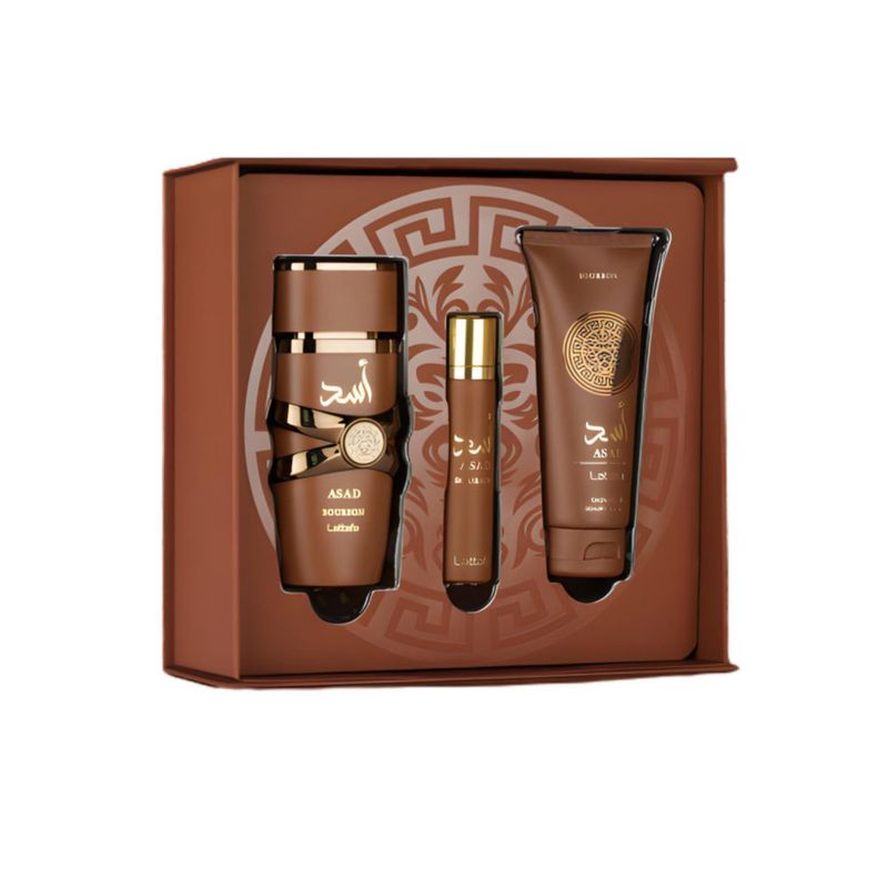 Set de Fragancia Lattafa Asad Bourbon 100 ml + 12 ml + 100 ml