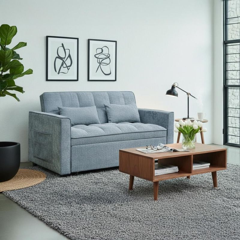 Ilios Innova | Sofá Cama Nova Azul 2 en 1, Diseño Moderno Multifuncional con Ruedas, Bolsillos Laterales y Cojines.