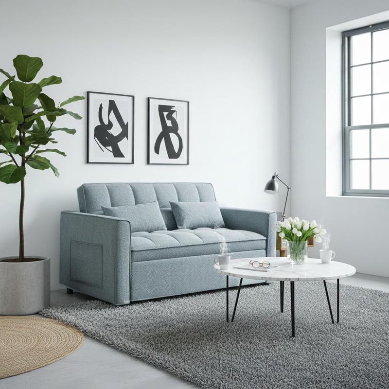 Ilios Innova | Sofá Cama Nova Azul 2 en 1, Diseño Moderno Multifuncional con Ruedas, Bolsillos Laterales y Cojines.